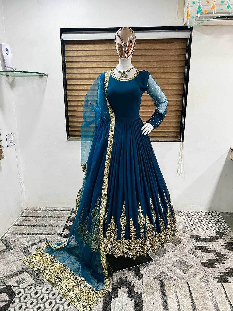 Georgette Embroidery Long Georgette Gown - MYLUXURY LANE ENTERPRISE